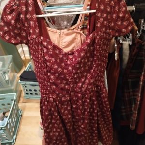Puff Sleeve Mini Dress Burgundy Small New